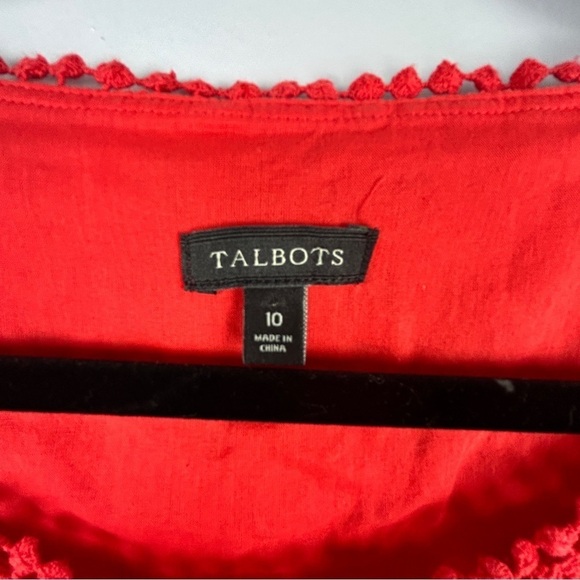 Talbots Lace Crochet Pom Cotton Short Sleeve Top Size 10 Vermilion - Picture 5 of 14